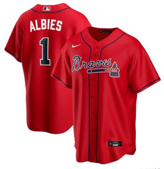 Mens Atlanta Braves #1 Ozzie Albies Red Cool Base Stitched Jersey Dzhi